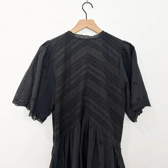 Madewell Eyelet Flutter Sleeve Mini Dress Cotton Black NWT Size 10